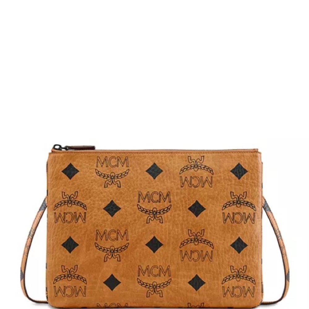 MCM Aren Maxi MN Visetos Flat Pouch Wristlet